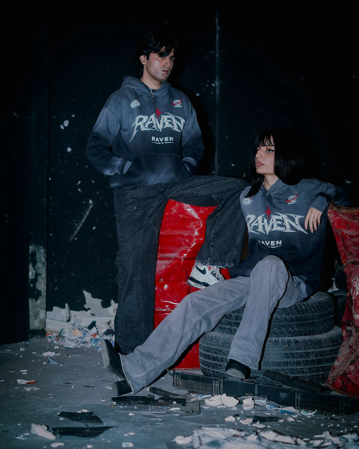 Raven Attire Bloodline oversized hoodie in faded grey
